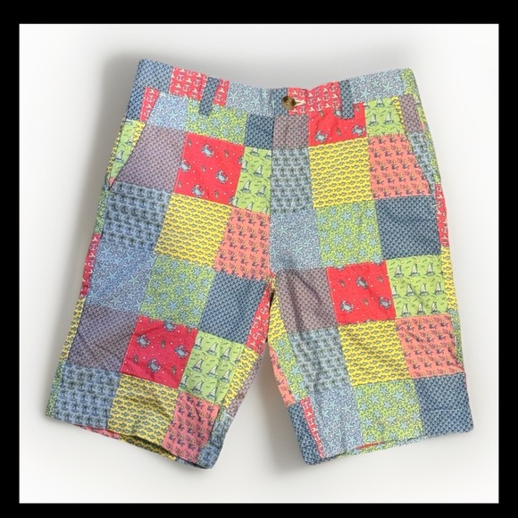 Vineyard Vines Boys Size 14 Breaker Shorts Sailors Red Patchwork Whale Preppy - Picture 1 of 5